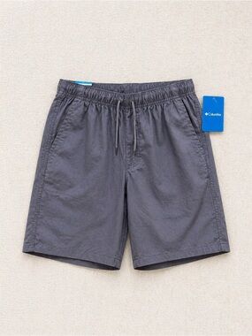 Columbia Men’s Gray Canvas Shorts 8in Regular Fit Elastic Waist Drawstring